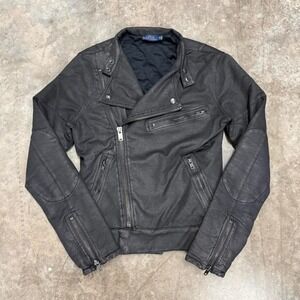 Polo Ralph Lauren Black Waxed Moto Racer Jacket Size M